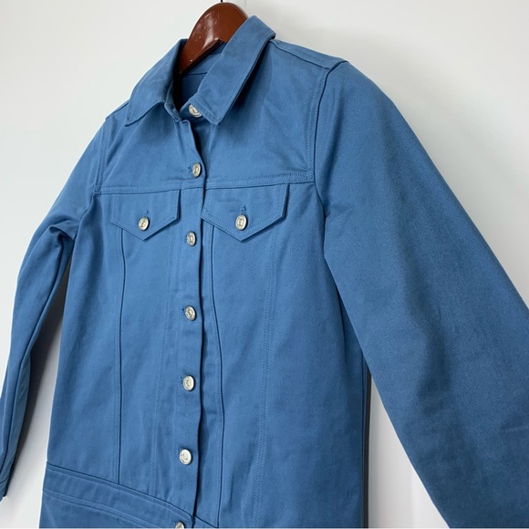 Zara Blue Button Down Long Sleeve Utility Mini Dress Fitted New Nwt Size XS - Picture 7 of 16